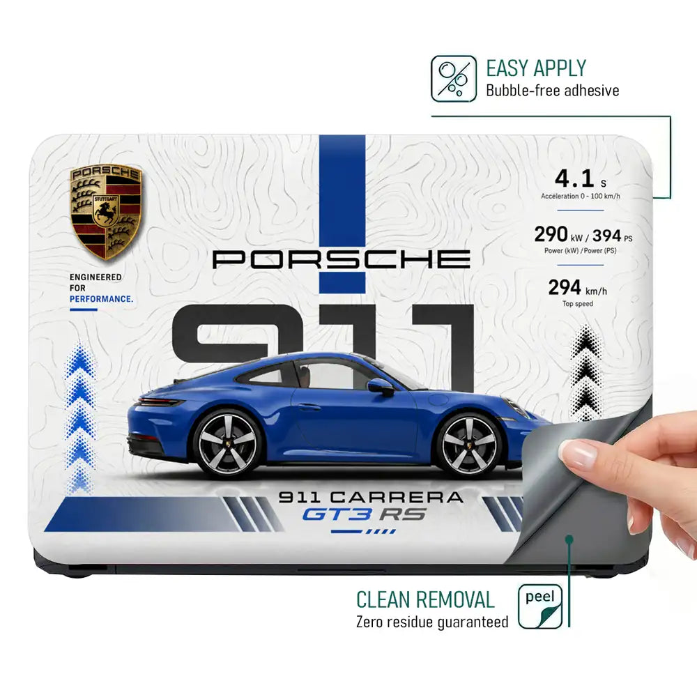 Porsche 911 GT3 RS Blue Minimal Laptop Skin - View 4