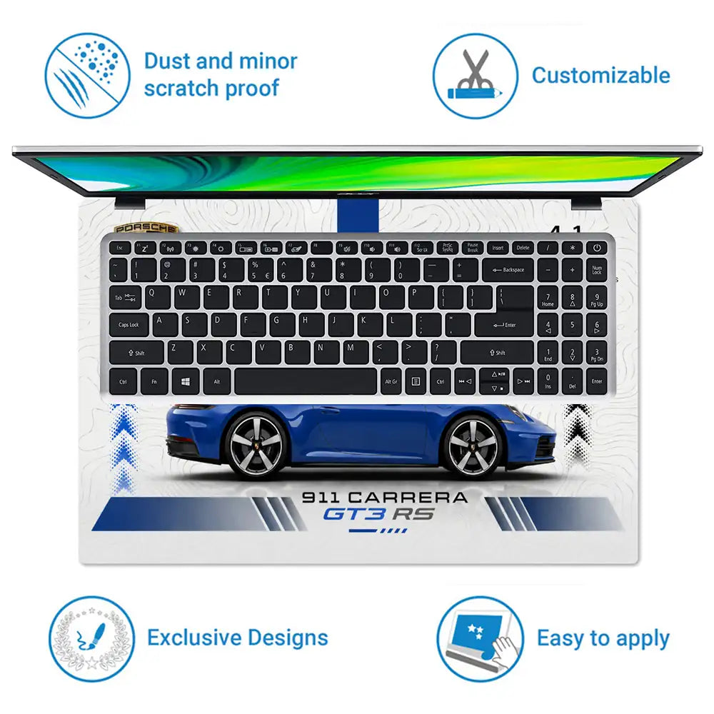 Porsche 911 GT3 RS Blue Minimal Laptop Skin - View 5