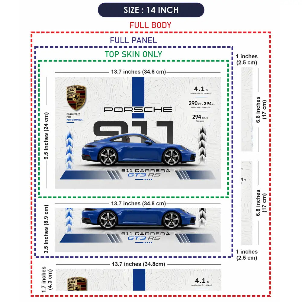 Porsche 911 GT3 RS Blue Minimal Laptop Skin - View 7