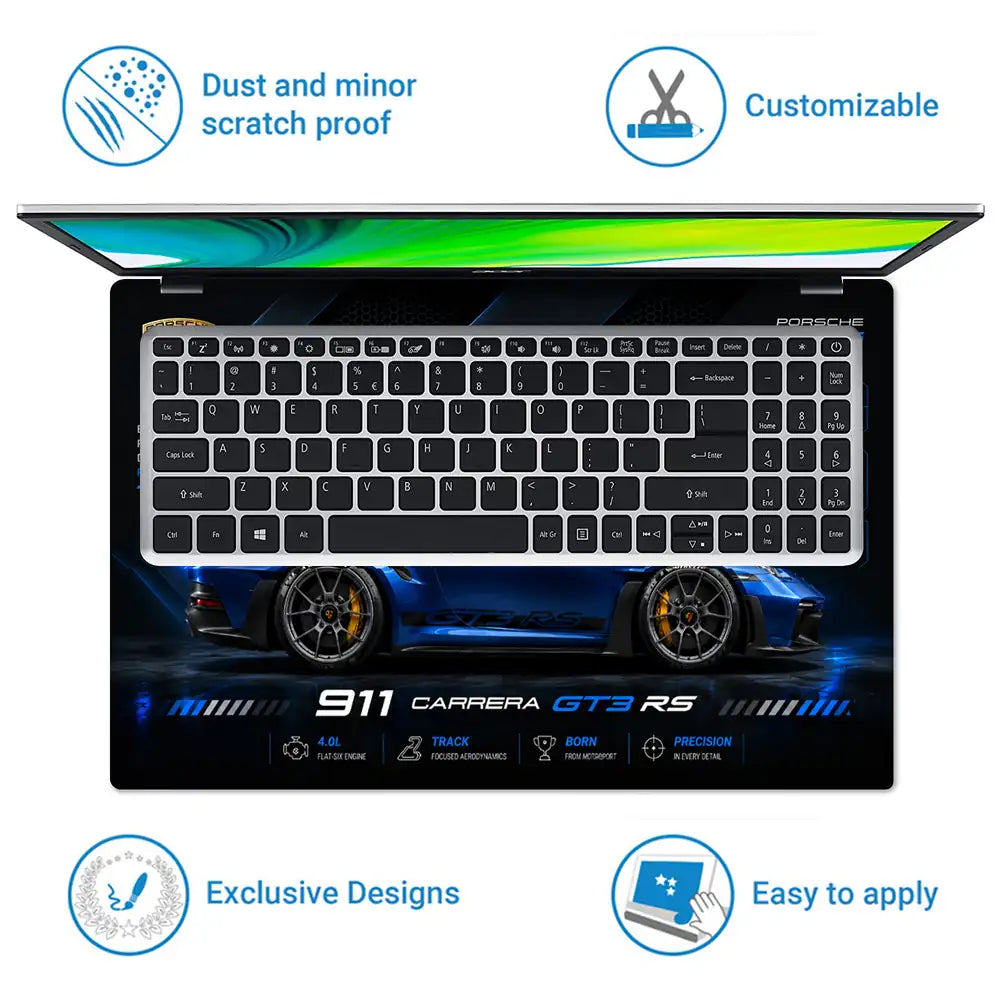 Porsche 911 GT3 RS Blue Tech Laptop Skin - View 5
