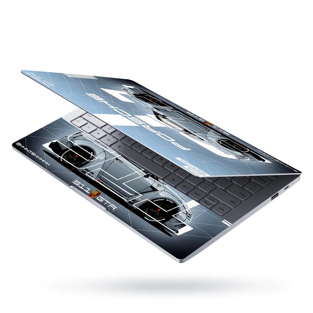 Porsche 911 Technical Blueprint Laptop Skin - View 3