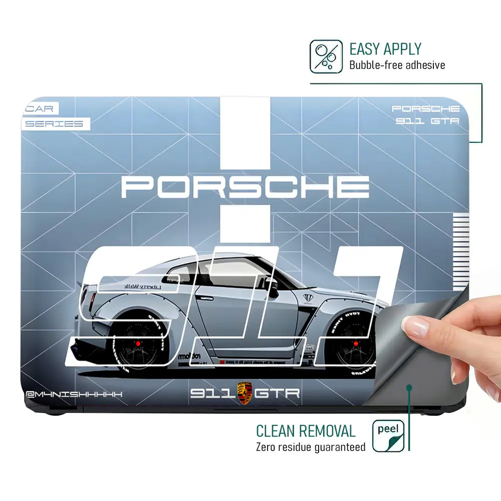 Porsche 911 Technical Blueprint Laptop Skin - View 4