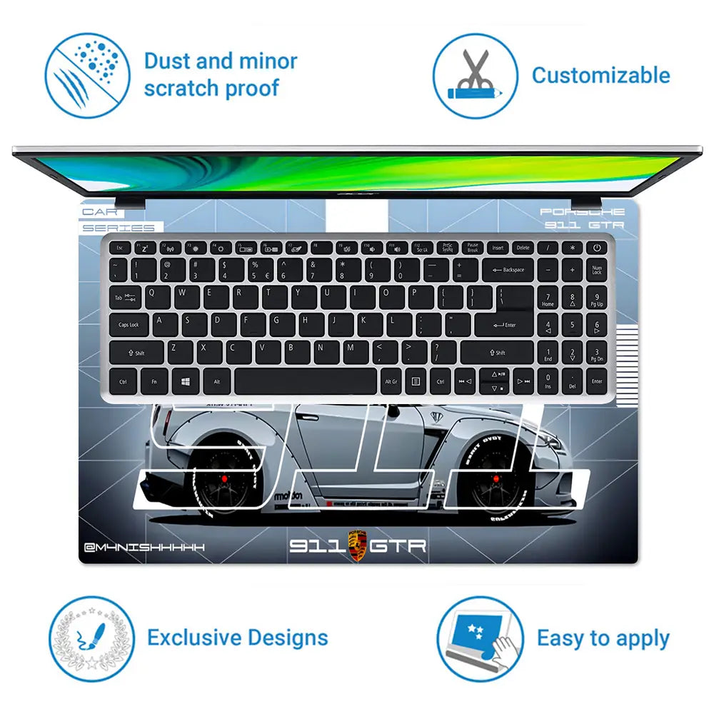 Porsche 911 Technical Blueprint Laptop Skin - View 5