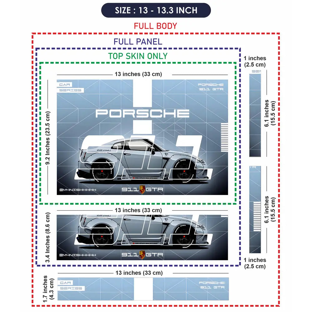 Porsche 911 Technical Blueprint Laptop Skin - View 6