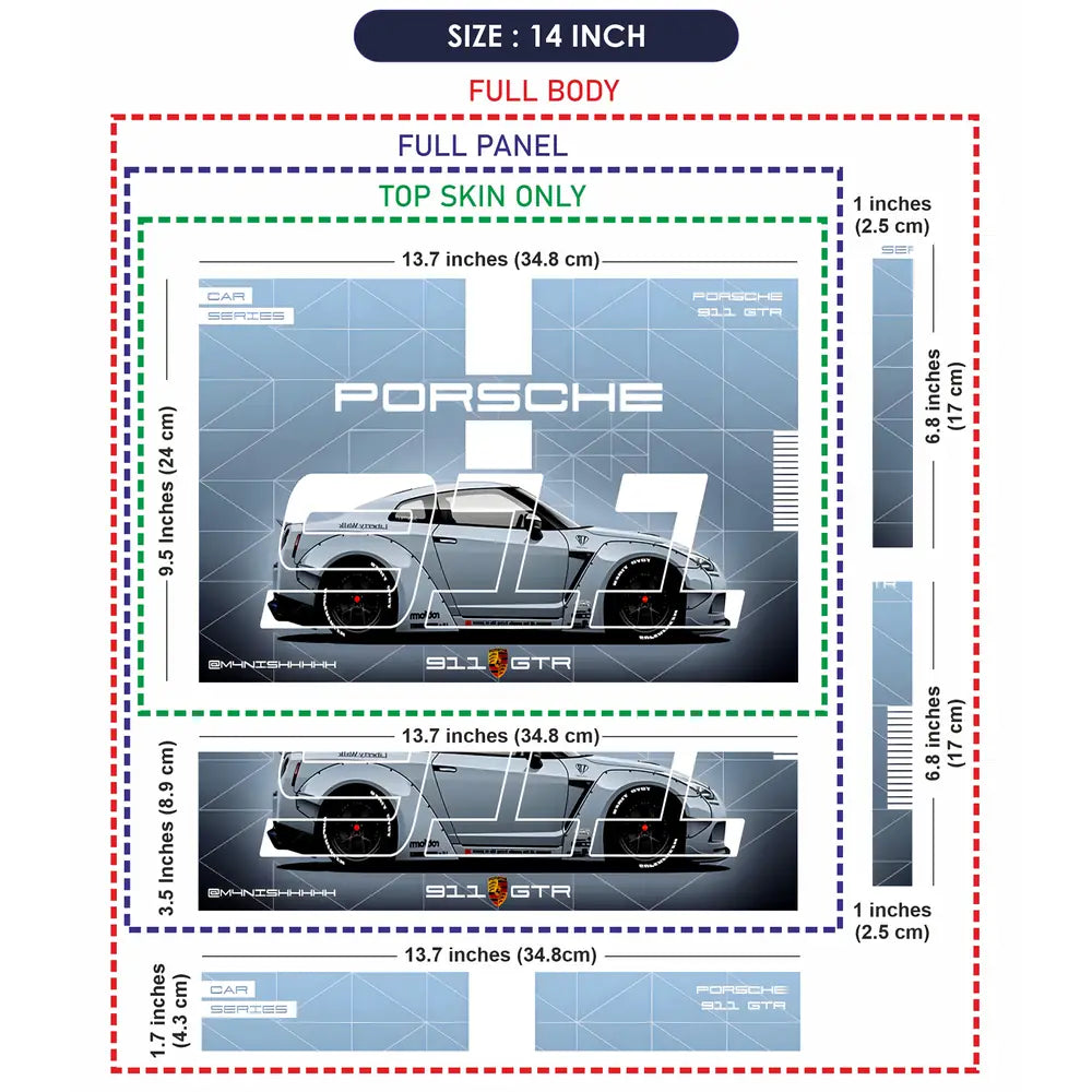 Porsche 911 Technical Blueprint Laptop Skin - View 7