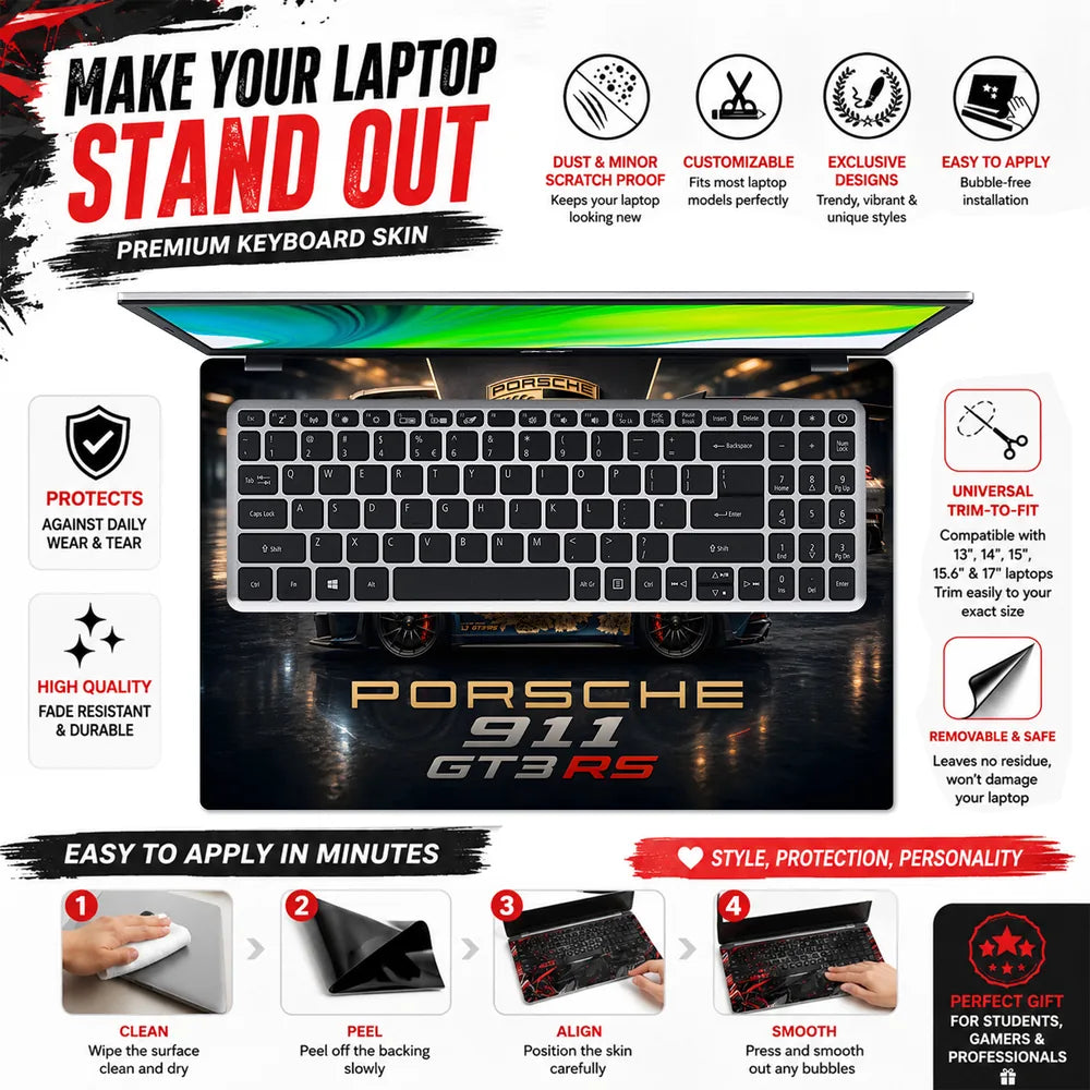 Porsche GT3RS Gold Floral Blue Laptop Skin - View 5