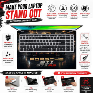 Porsche GT3RS Gold Floral Blue Laptop Skin - View 5