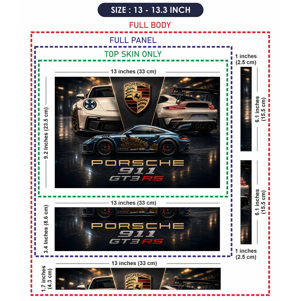 Porsche GT3RS Gold Floral Blue Laptop Skin - View 6