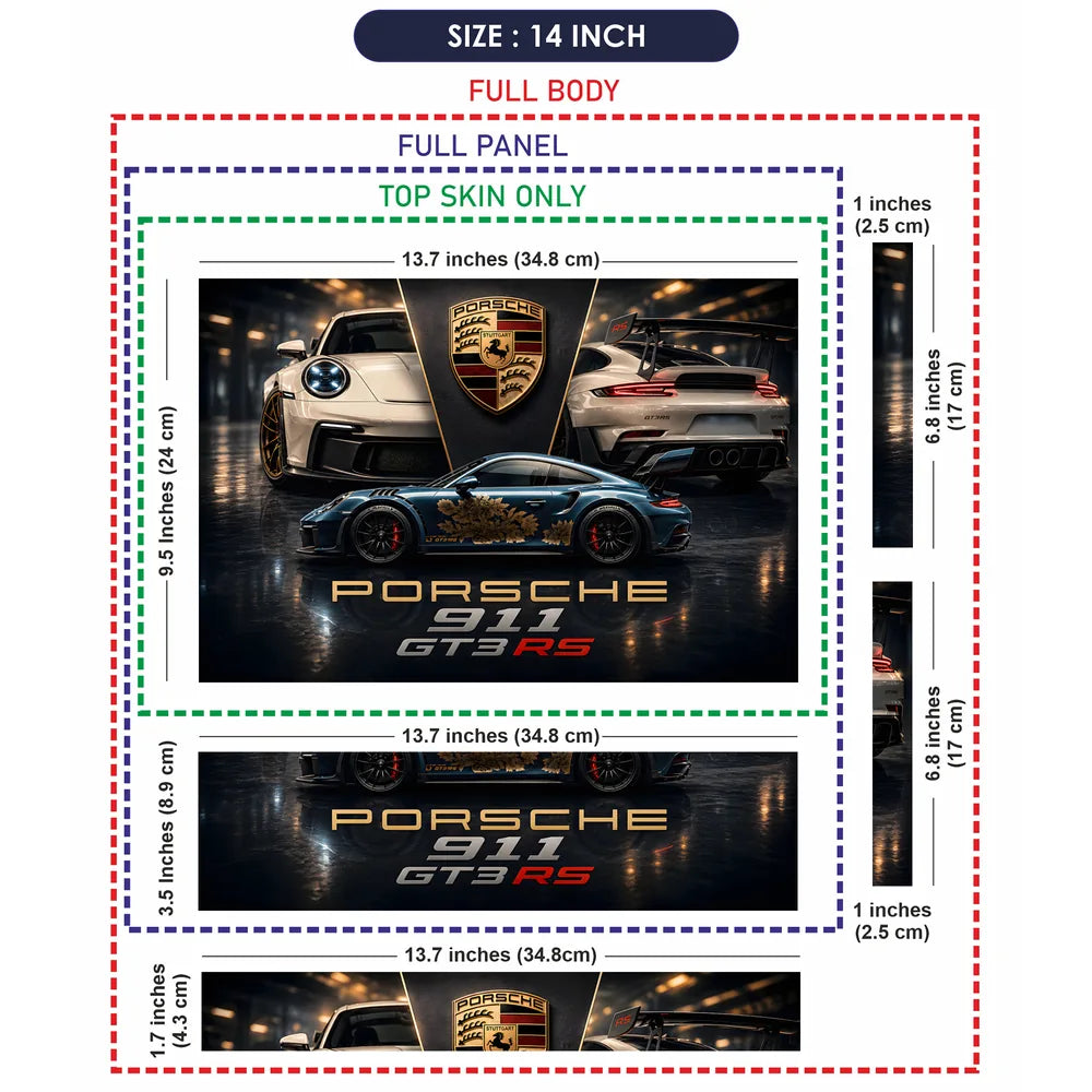 Porsche GT3RS Gold Floral Blue Laptop Skin - View 7