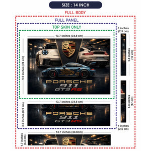 Porsche GT3RS Gold Floral Blue Laptop Skin - View 7