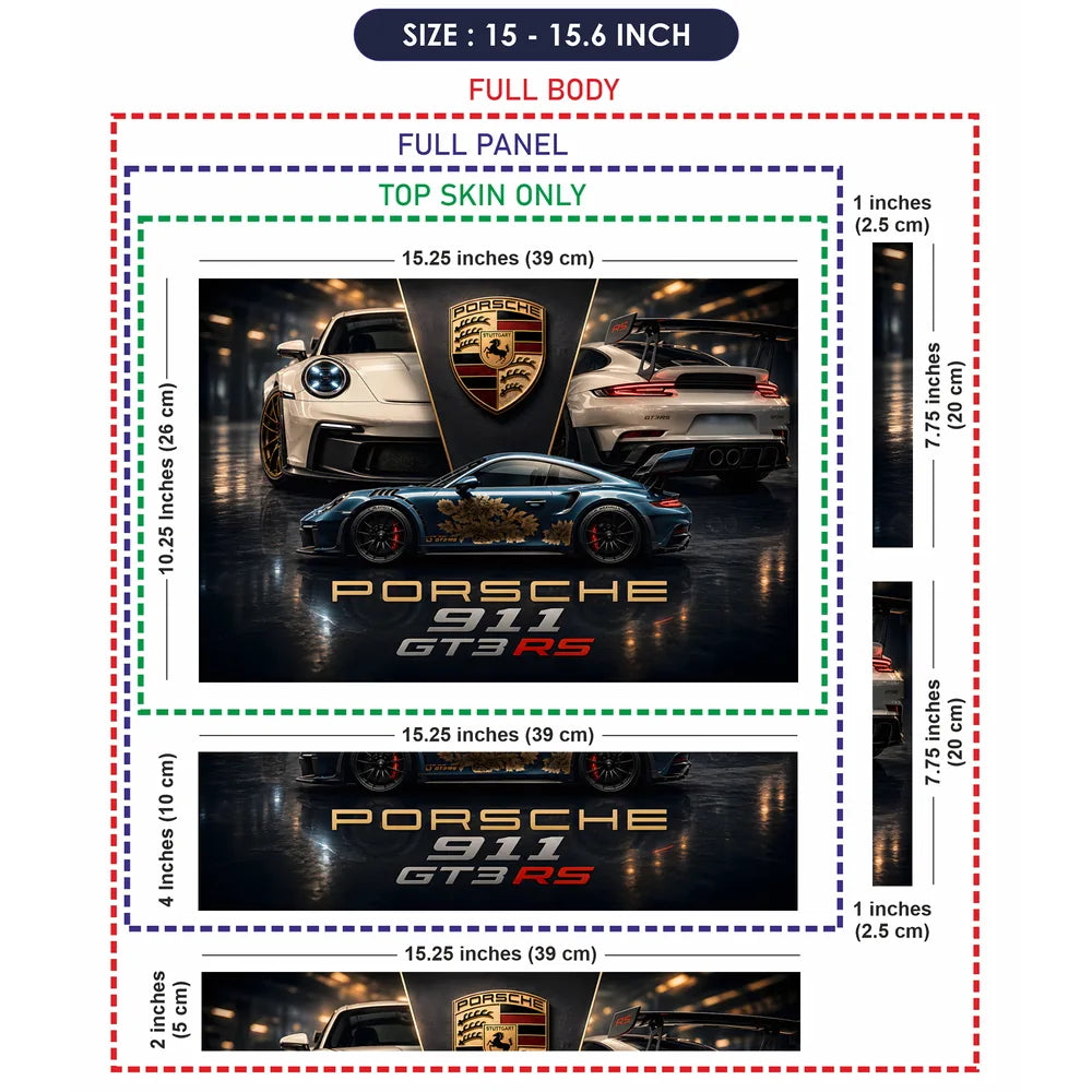 Porsche GT3RS Gold Floral Blue Laptop Skin - View 8