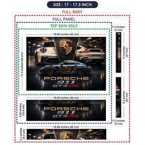 Porsche GT3RS Gold Floral Blue Laptop Skin - View 9