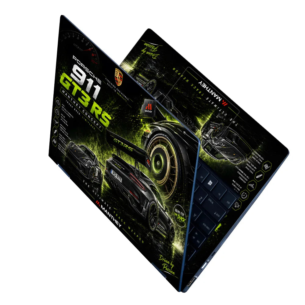 Porsche GT3RS Manthey Green Black Laptop Skin - View 2