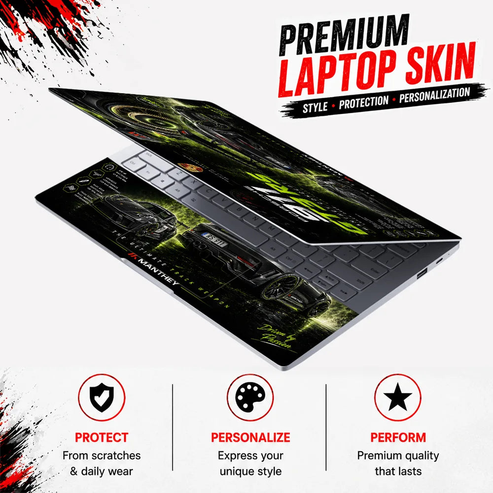 Porsche GT3RS Manthey Green Black Laptop Skin - View 3