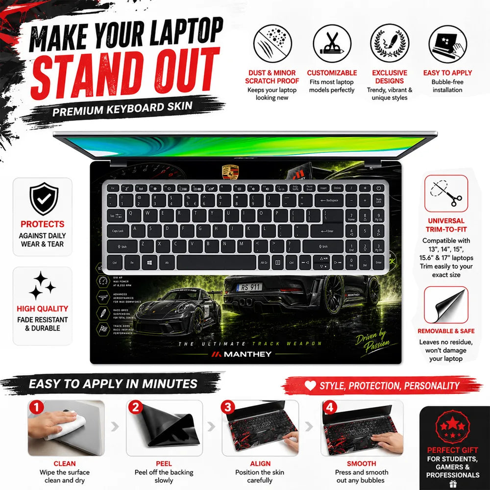 Porsche GT3RS Manthey Green Black Laptop Skin - View 5