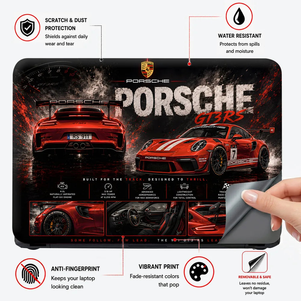 Porsche GT3RS Red Track Weapon Laptop Skin - View 4