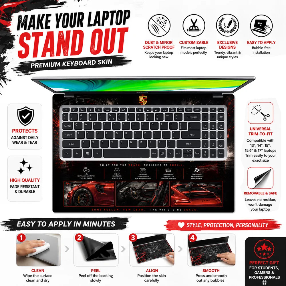 Porsche GT3RS Red Track Weapon Laptop Skin - View 5