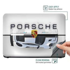Porsche White Sports Car Grunge Laptop Skin - View 4