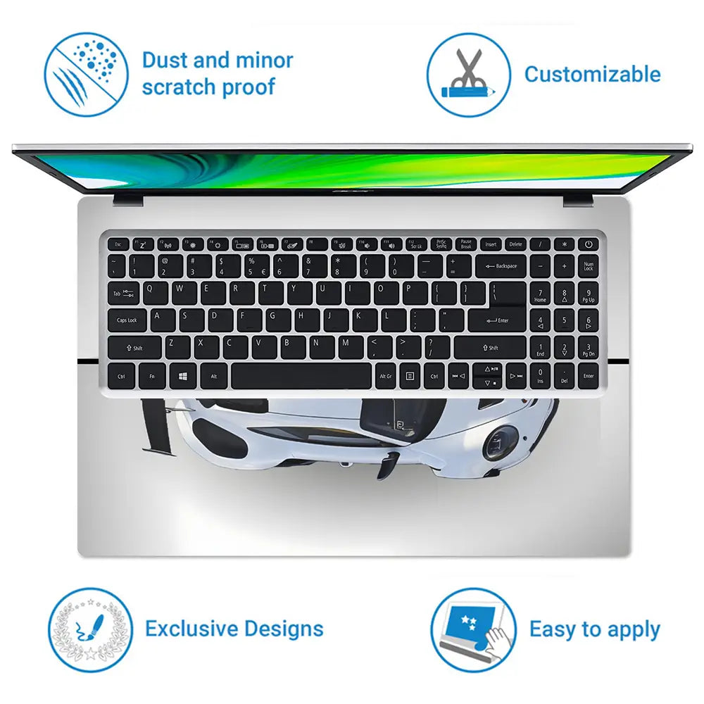 Porsche White Sports Car Grunge Laptop Skin - View 5