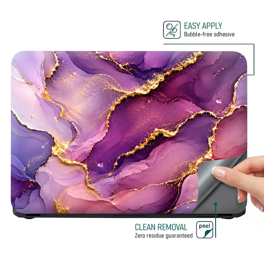 Purple Gold Marble Laptop Skin - View 4