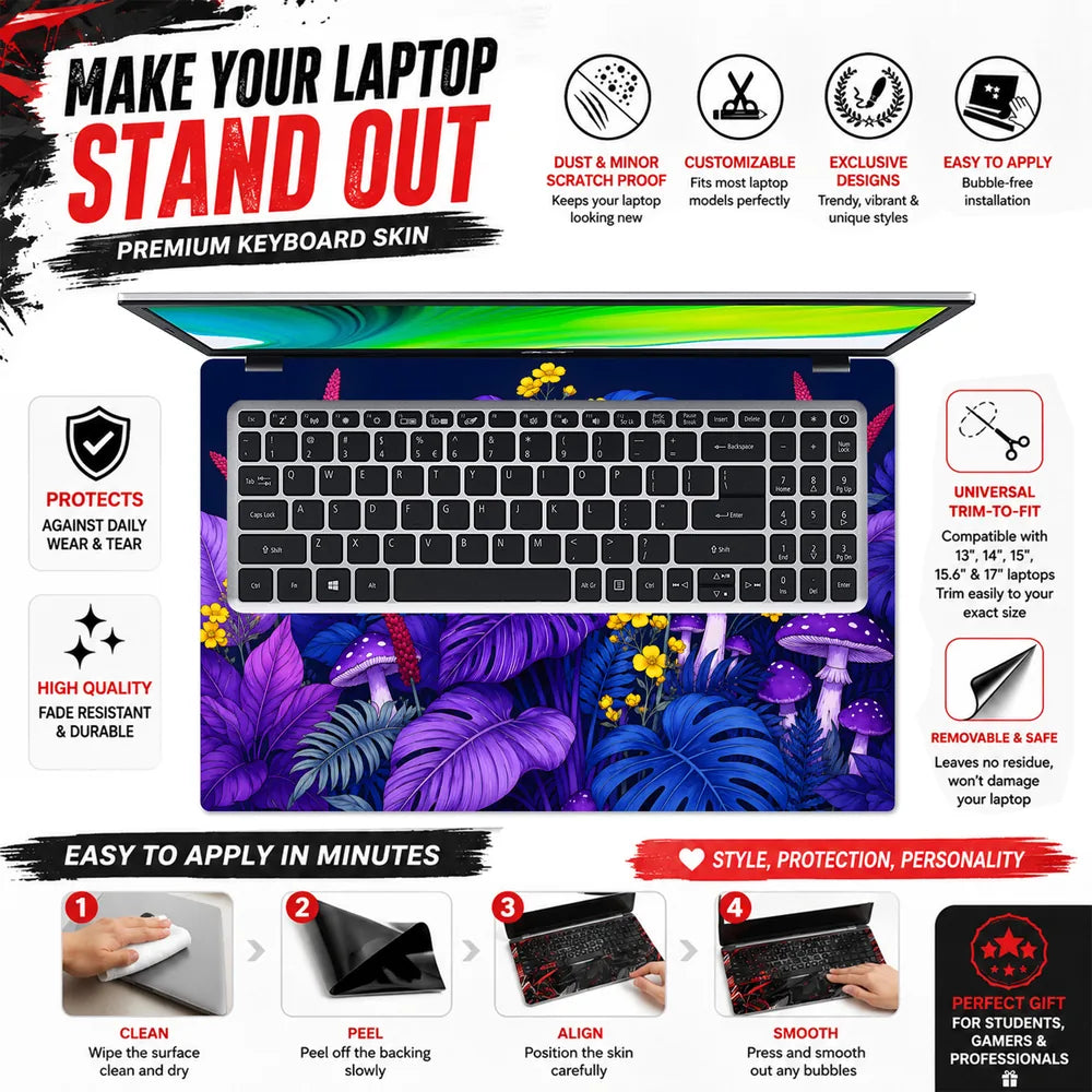 Purple Monstera Mushrooms Laptop Skin - View 5