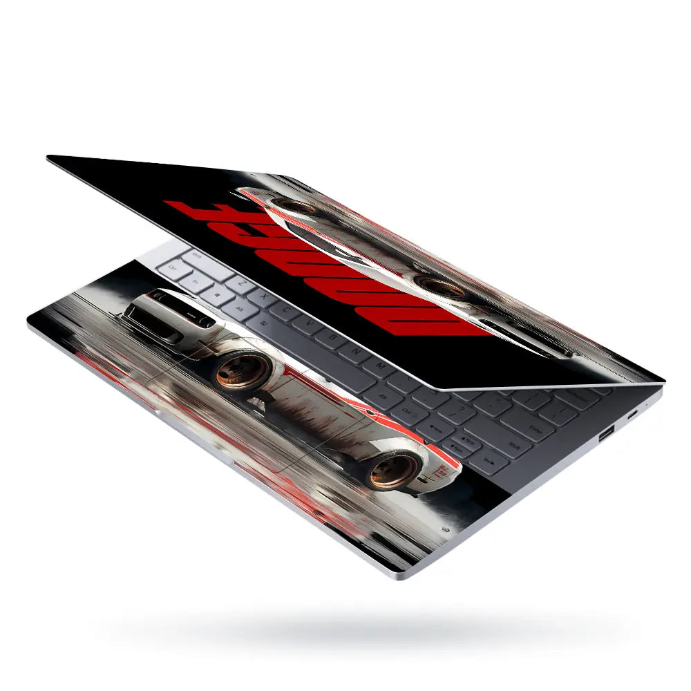 Racing Car In Dynamic Motion Laptop Skin - View 3