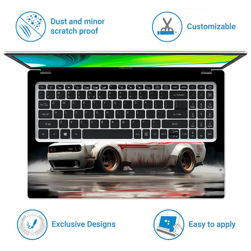 Racing Car In Dynamic Motion Laptop Skin - View 5