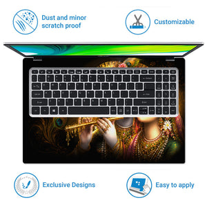 Radha Krishna Floral Crown Flute Embrace Laptop Skin - View 5