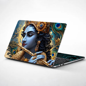 Radha Krishna Gold Flute Laptop Skin - View 1