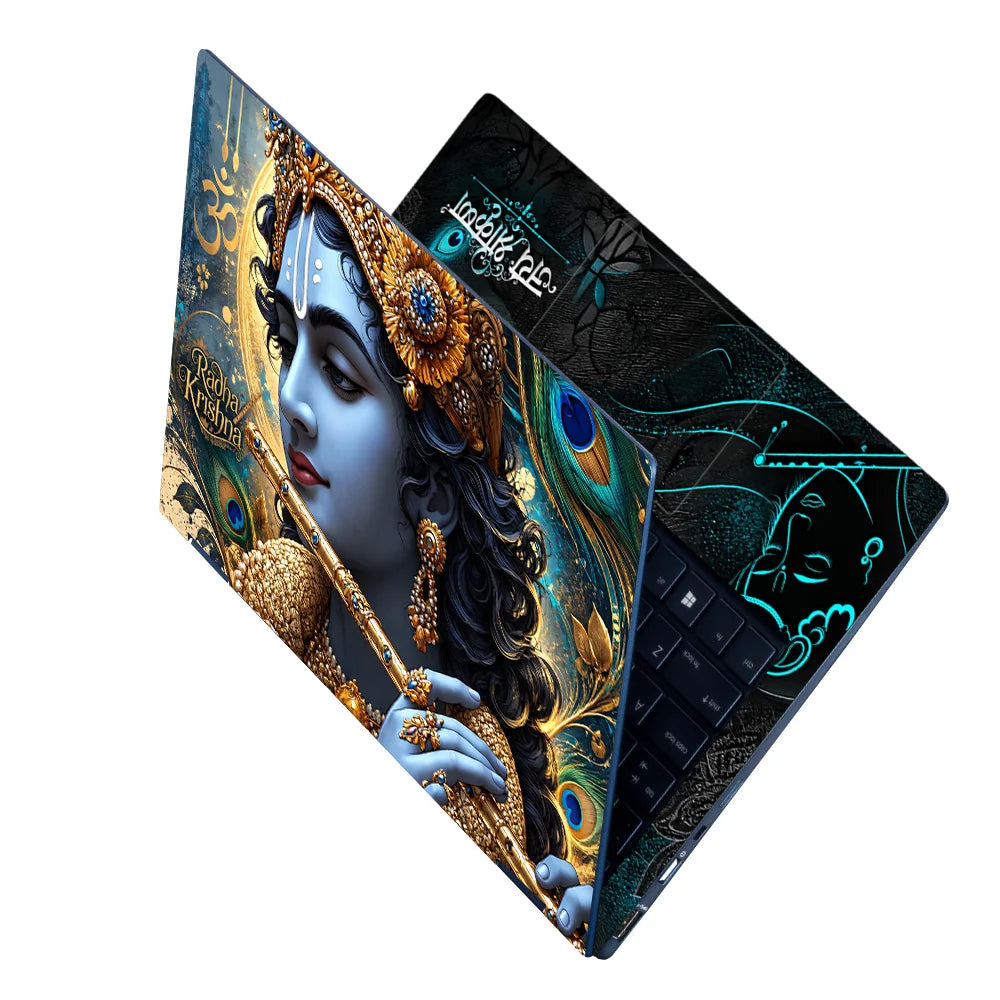 Radha Krishna Gold Flute Laptop Skin - View 2