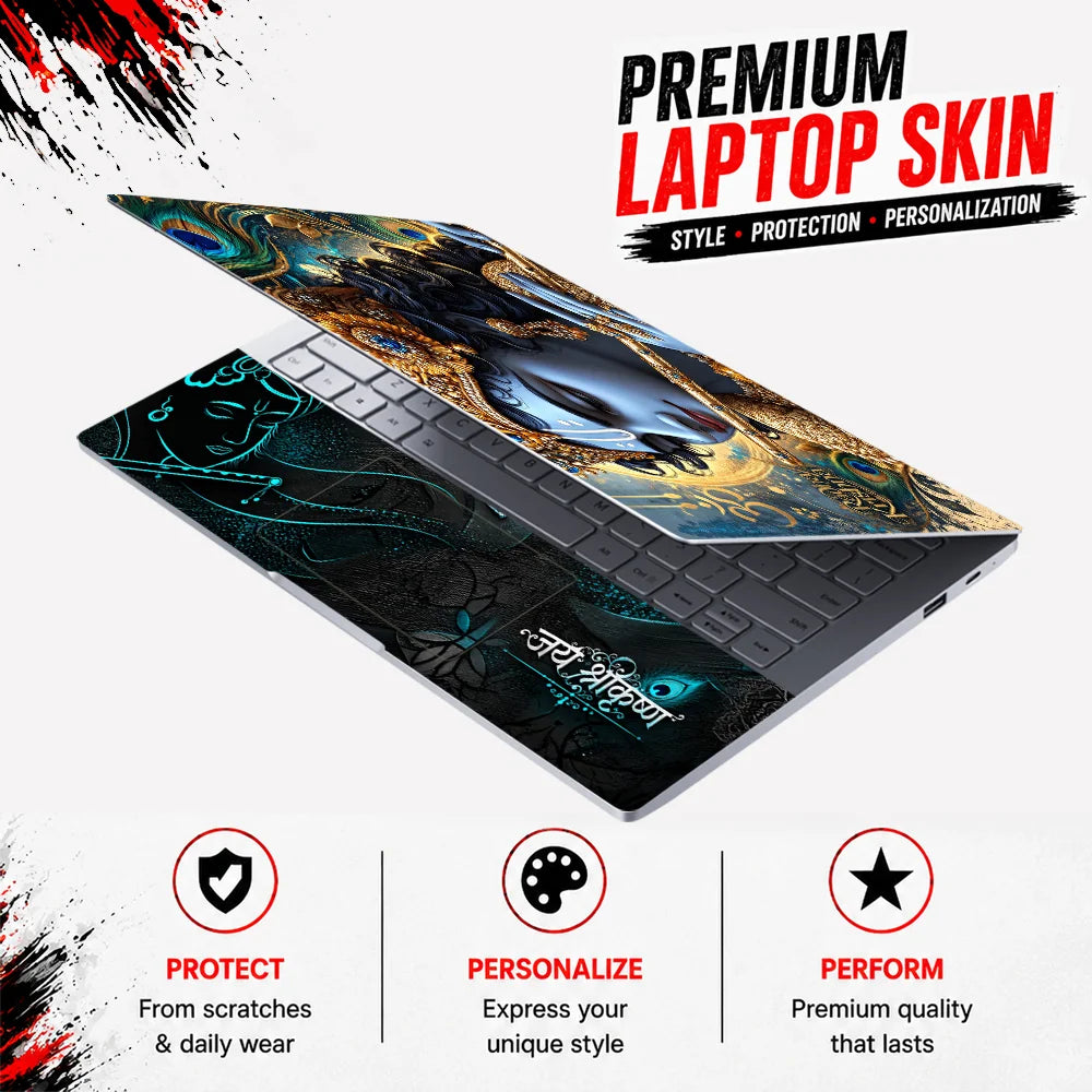 Radha Krishna Gold Flute Laptop Skin - View 3