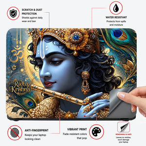 Radha Krishna Gold Flute Laptop Skin - View 4