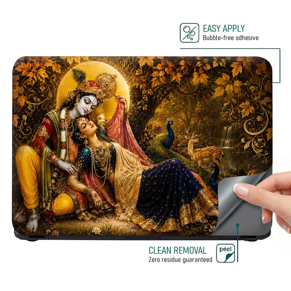 Radha Krishna Golden Laptop Skin - View 4