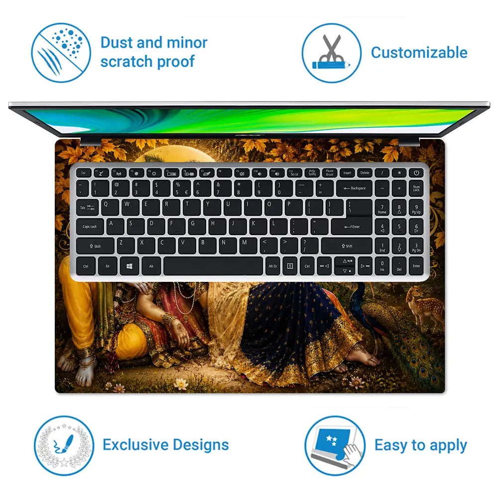 Radha Krishna Golden Laptop Skin - View 5