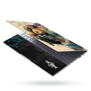 Radha Krishna Romantic Digital Art Peacock Feather Flute Laptop Skin - View 3
