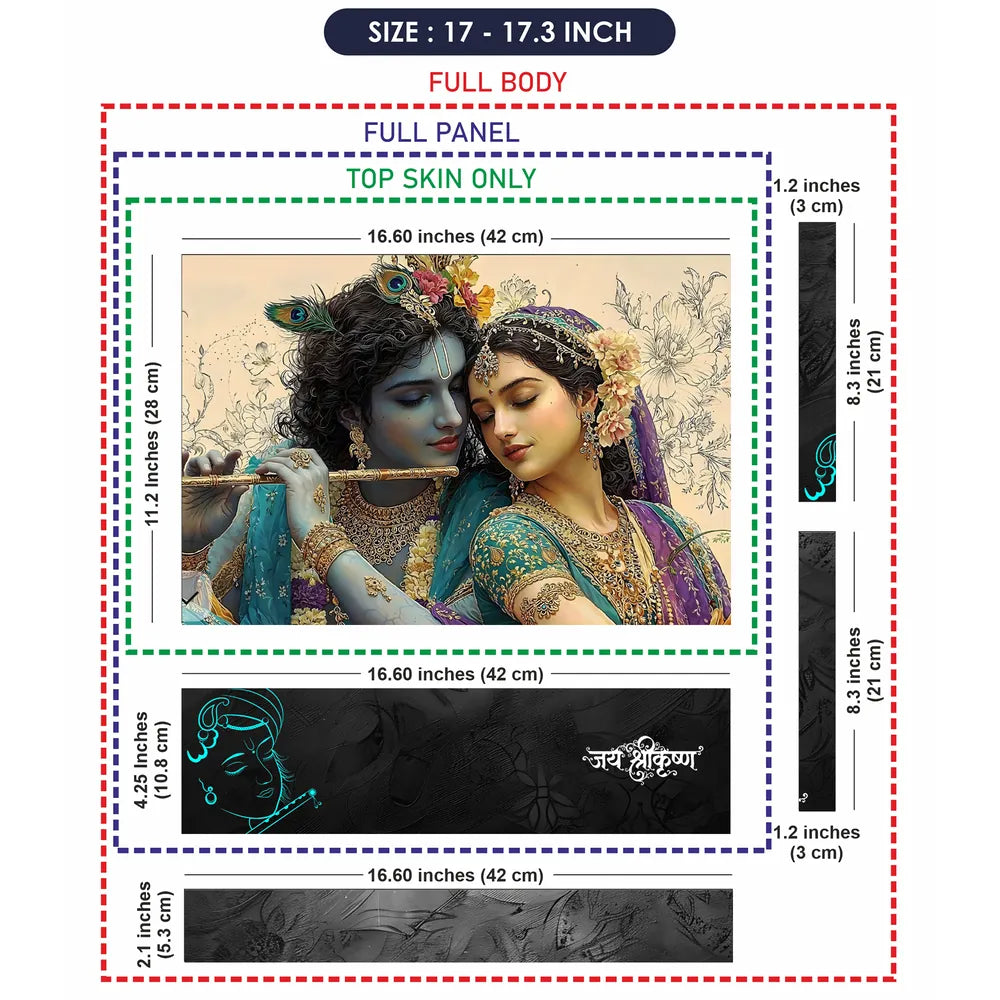 Radha Krishna Romantic Digital Art Peacock Feather Flute Laptop Skin - View 9