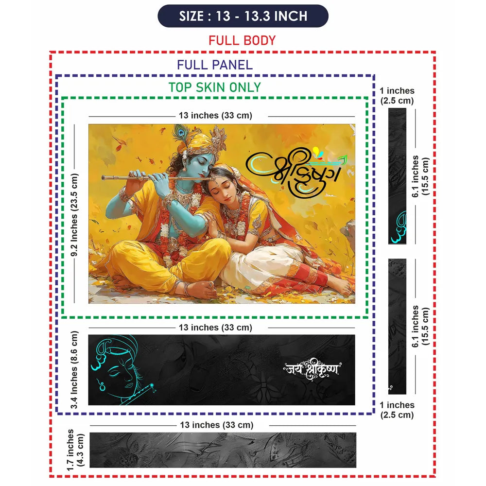 Radha Krishna Sitting Together Yellow Golden Background Laptop Skin - View 6