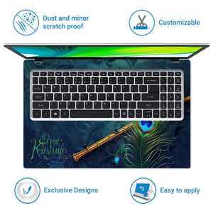 Radha Krishna Teal Watercolor Floral Romantic Art Laptop Skin - View 5
