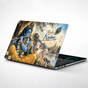 Radha Krishna Two Cows Moon Laptop Skin - View 1
