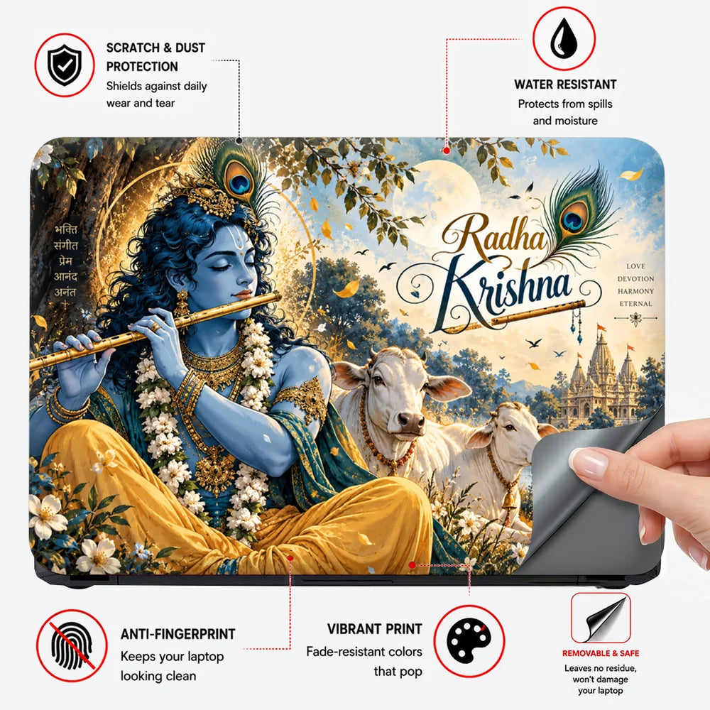 Radha Krishna Two Cows Moon Laptop Skin - View 4