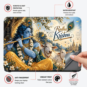 Radha Krishna Two Cows Moon Laptop Skin - View 4