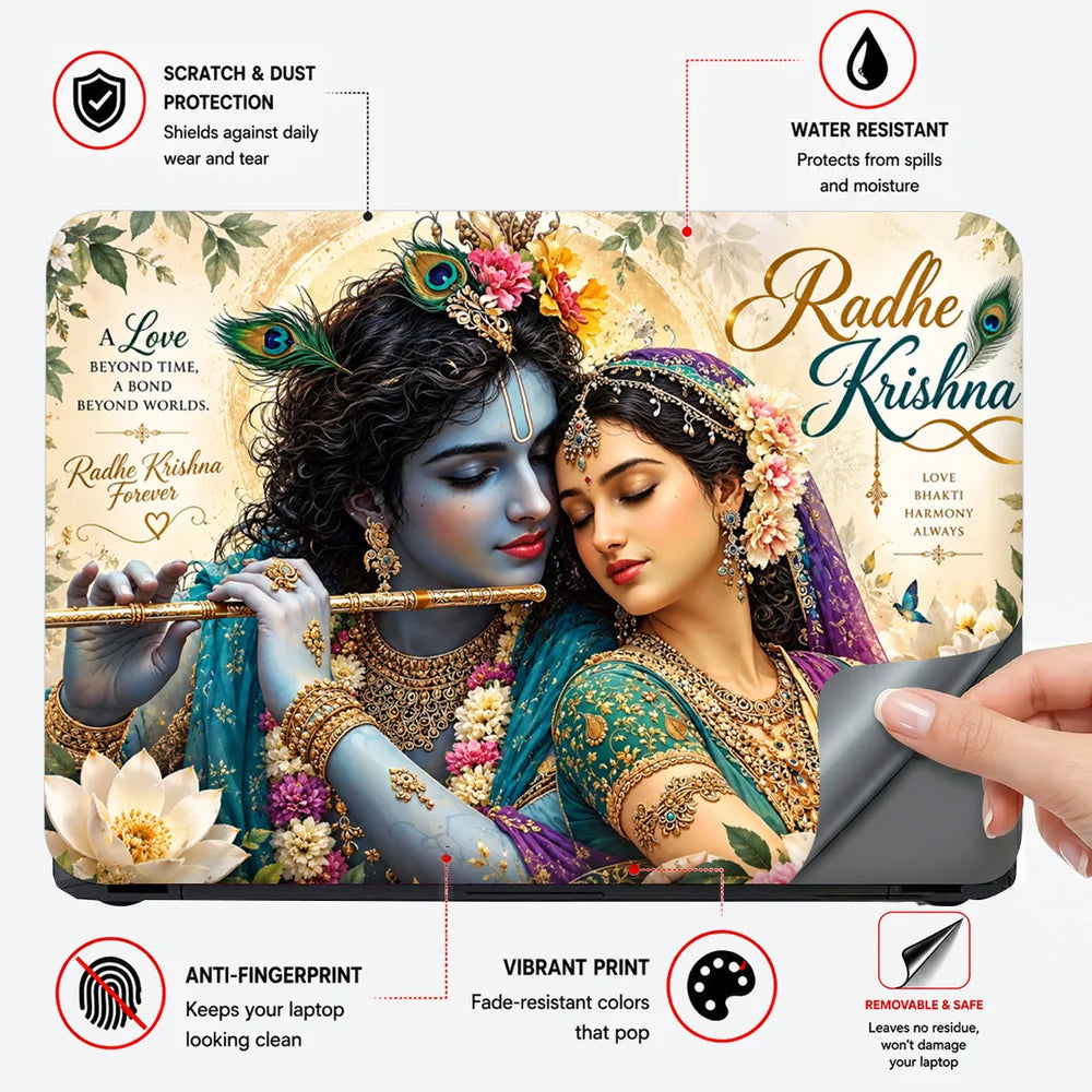 Radhe Krishna Forever Floral Laptop Skin - View 4