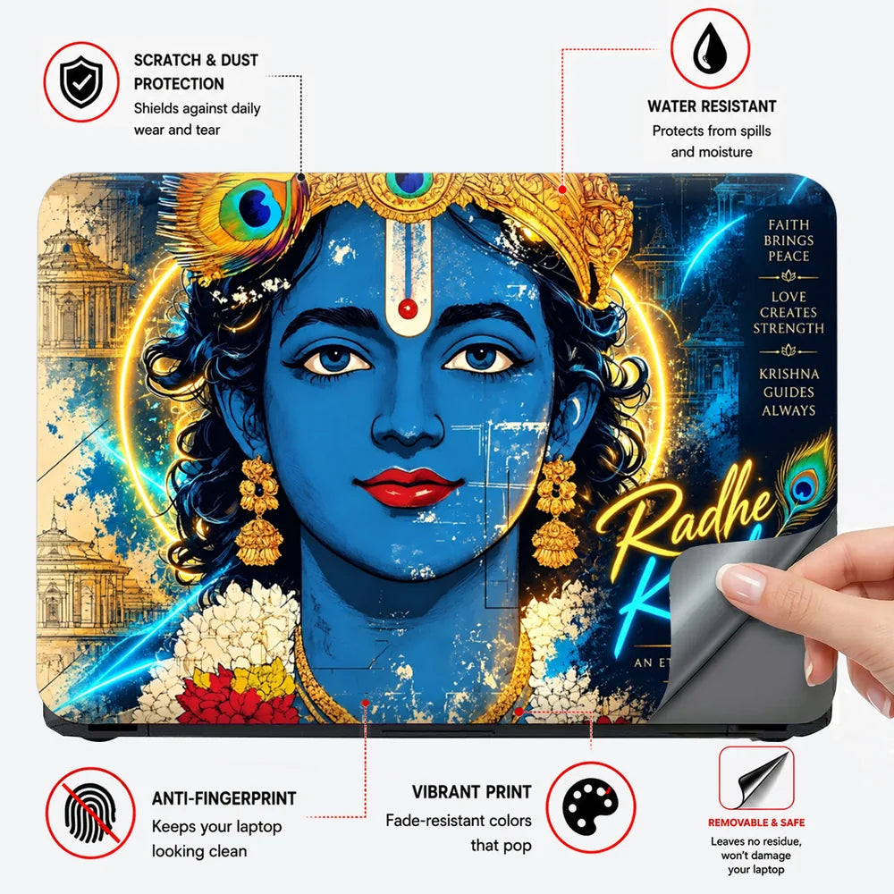 Radhe Krishna Golden Halo Laptop Skin - View 4