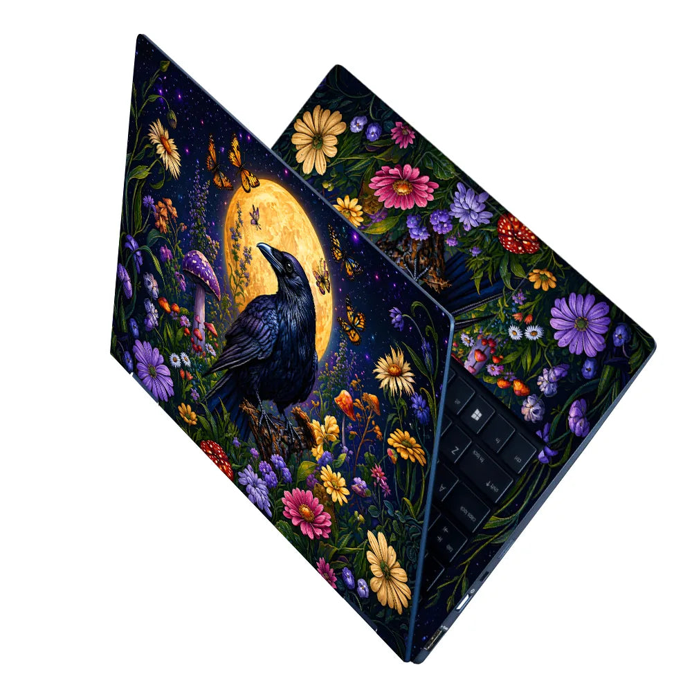 Raven Full Moon Wildflowers Laptop Skin - View 2
