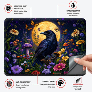 Raven Full Moon Wildflowers Laptop Skin - View 4