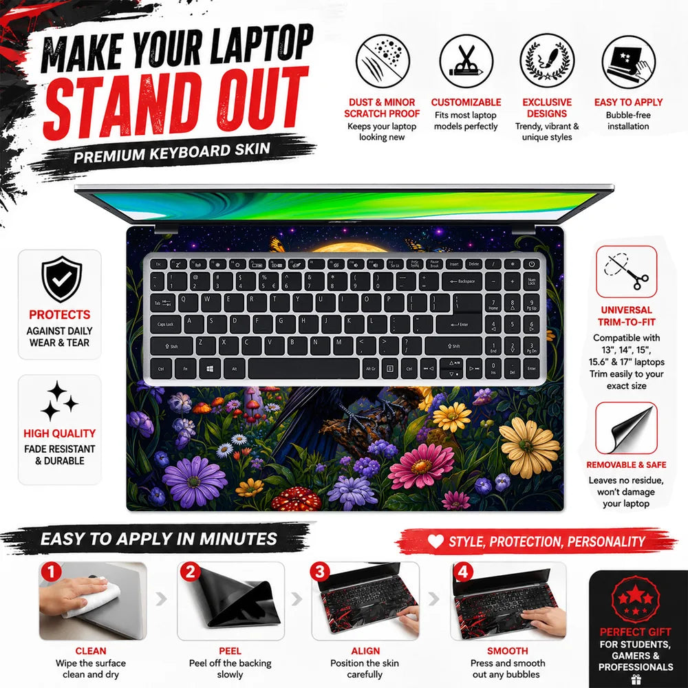 Raven Full Moon Wildflowers Laptop Skin - View 5