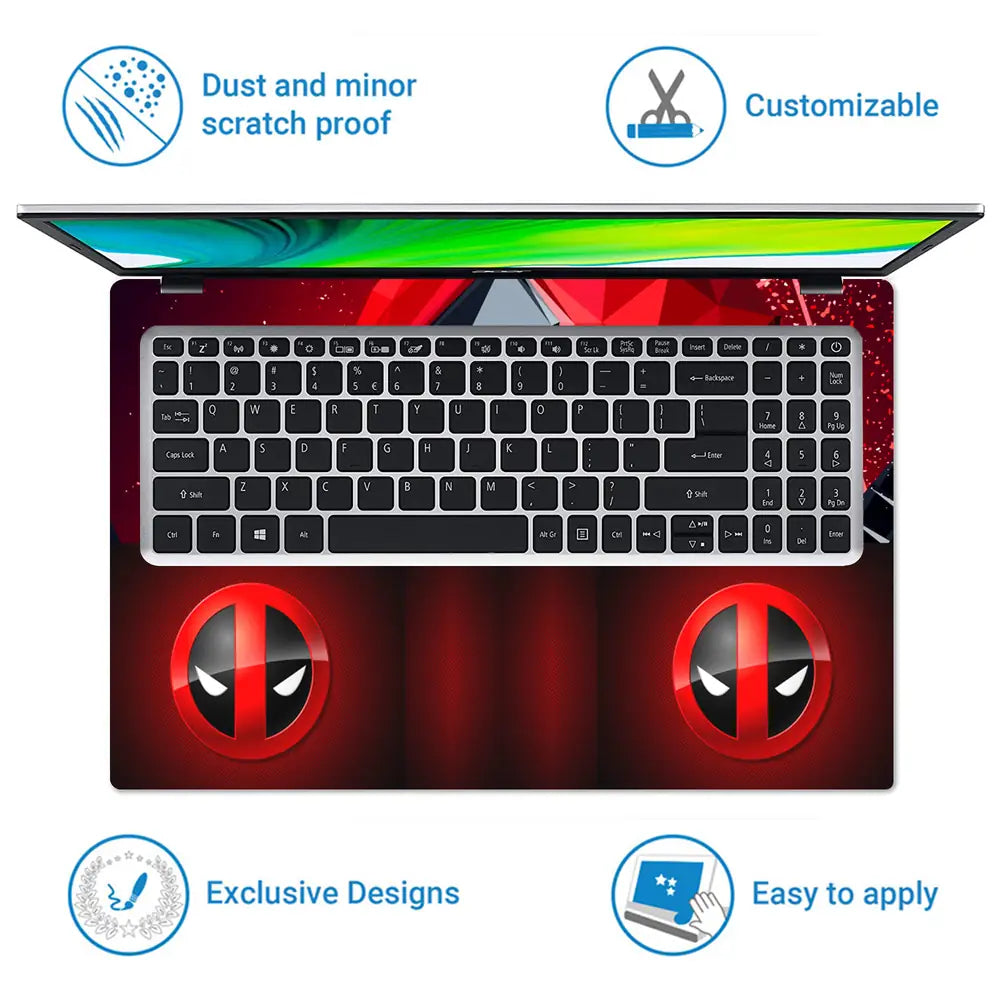 Red Design Deadpool Laptop Skin - View 5