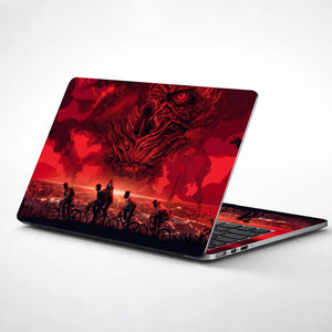 Red Horror Cyclists Against Ominous Sky Laptop Skin - View 1