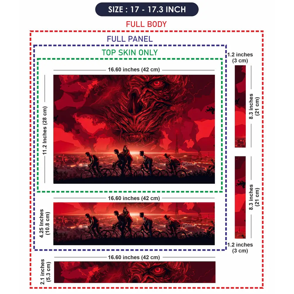 Red Horror Cyclists Against Ominous Sky Laptop Skin - View 9
