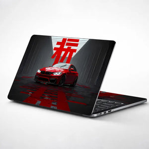 Red Sports Car In Futuristic Setting Laptop Skin - View 1